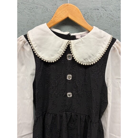 Ank Rouge Women’s Dress M Black White Long Sleeve Pearl Collar Gothic Lolita - Picture 2 of 12